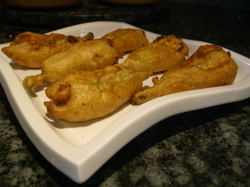 Fried Zucchini Flowers on Plate