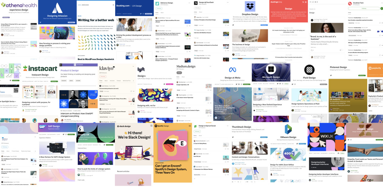 Screenshots of various design team blog sites.