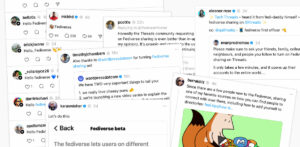 A collage of recent Threads posts about enabling Fediverse sharing.