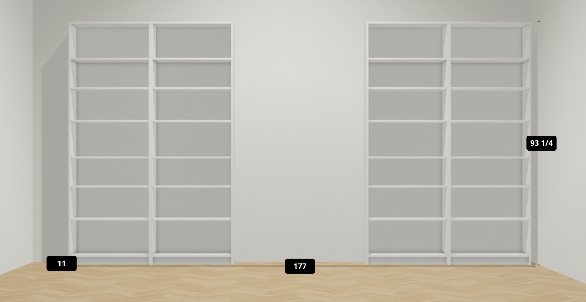 Screenshot from IKEA's Billy Planner showing 2 sets of Billy bookcases.