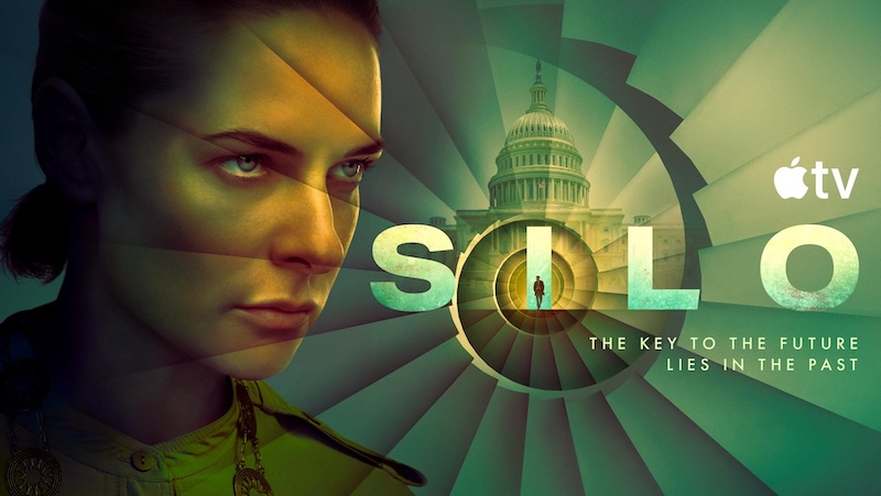 A Silo series poster with an image of the Juliet character and the spiral staircase.